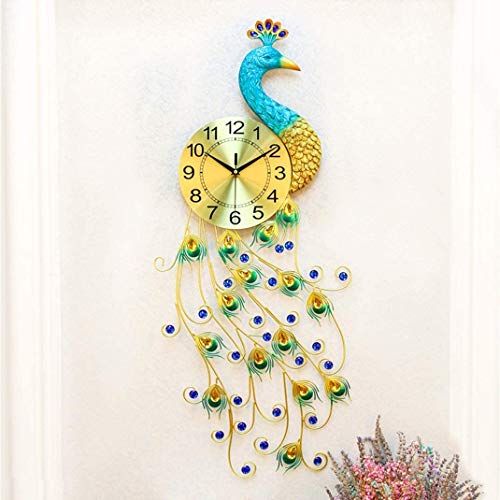 AIOJY Peacock Gran Reloj De 26 Pulgadas, La Personalidad Casa De Lujo Reloj Decorativo, Reloj De Pared De Gran Tamaño De Cristal Moderna, Observan En Silencio Metal del Cuarzo,Color