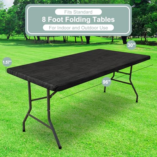 misaya Rectangle Vinyl Tablecloth, Fitted Table Cover, Waterproof, Elastic Edge, Plastic Table Cloth Fit 8 Foot Folding Tables for Picnic, Indoor and Outdoor (Black & Brown, 30 x 96 inch) by misaya - Used condition - Image 7