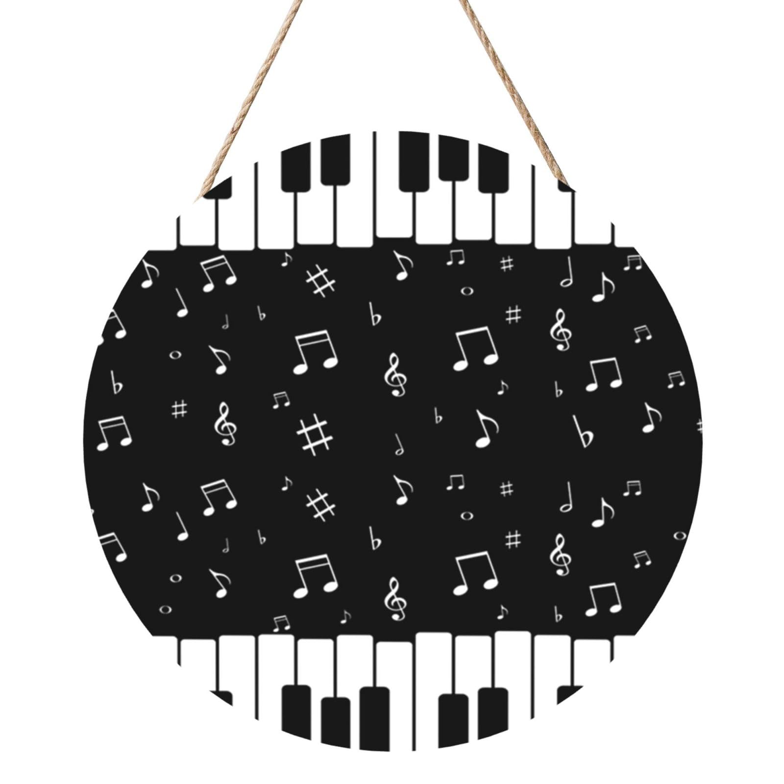 InOmak Music Note Piano, Round Wood Panel Painting 12 in, Wall Hanging Painting For Home