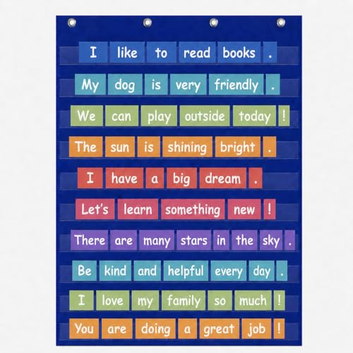 TOGETRUE Pocket Chart for Classroom, Large 10 Clear Pockets for Word Wall Letter Cards Sentence Strips, Hanging Pocket Chart for Homeschool, Teacher Supplies, Office, 44 X 27.5"