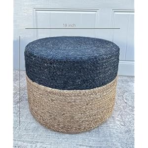 Jute Pouf Ottoman | Footrest Pouf | Hand Braided - Round Boho Pouffe - for Living Room, Bedroom, Nursery (18"x18"x12") Navy Jute Pouf Ottoman Footrest Pouf Hand Braided Round Boho Pouffe for Living Room Bedroom Nursery 18x18x12 Navy