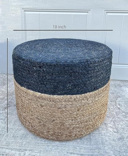 Jute-Pouf-Ottoman-Footrest-Pouf-Hand-Braided-Round-Boho-Pouffe-for-Living-Room-Bedroom-Nursery-18x18x12-Navy Jute Pouf Ottoman Footrest Pouf Hand Braided Round Boho Pouffe for Living Room Bedroom Nursery 18x18x12 Navy