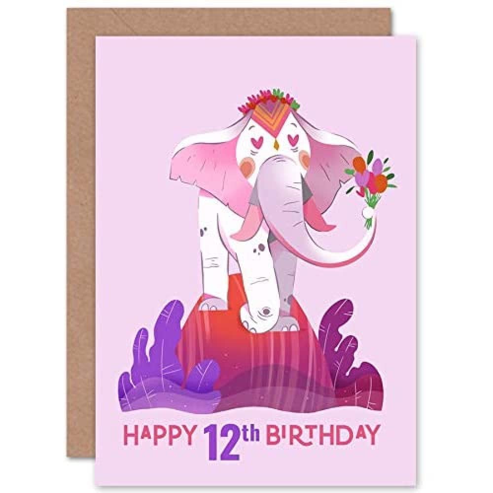 Wee Blue Coo Elephant Flower Birthday 12Th Greetings Card