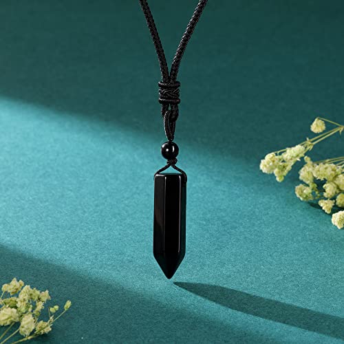 Top Plaza Black Obsidian Healing Crystal Stone Necklaces For Men Hexagonal Pendant Necklaces Adjustable Braided Rope Natural Gemstone Necklace Jewelry Christmas Gift For Dad, Husband, Boyfriend #TOP1