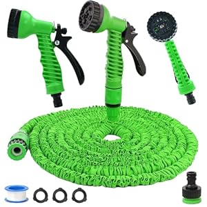 Flexibler Gartenschlauch Wasserschlauch, 15M Gartenschlauch Flexibel, Wasserschlauch flexibel, Grün Dehnbar Flexibler Gartenschlauch mit 7 Funktionen Garten Handbraus, für Garten Haustier Autowäsche