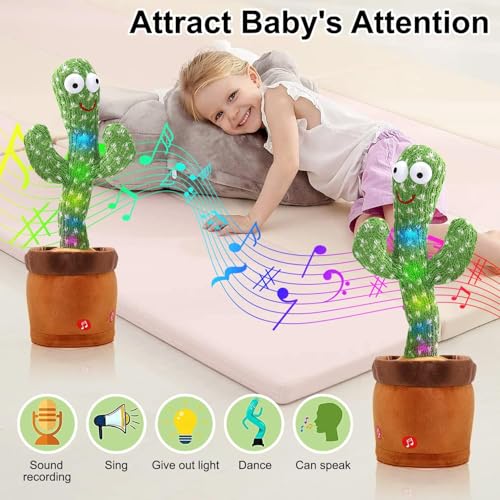 Image of Interactive Dancing Cactus Plush Toy with Lights,Three Buttons Cactus with Volume Adjustable Keys,Voice & Touch Activated, Sing, Dance, Baby Toy, Light-Up Feature-Perfect for Kids Gift.