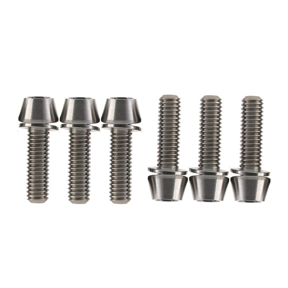 Titanium Bolts M6x18 20mm Taper Allen Head Screws with Ti Washer for Bike Disc Brake Fixed Pack of 6 (M6x20mm, Titanium)