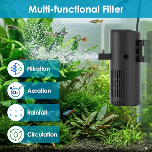 Image of Aquarium Filter for 10-20 Gallon Tanks, Internal Fish Tank Filter, Submersible Turtle Tank Filter, with Aeration /Rainfall Modes and Dual Water Outlet