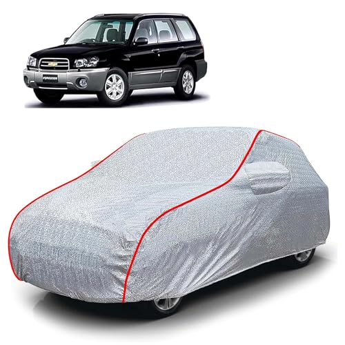 Image of Sulfar 100% Waterproof Car Body Cover Compatible with Mirror for Chevrolet Forester (Triple Stitched, Full Bottom Elastic, Magic Silver with Red Piping)