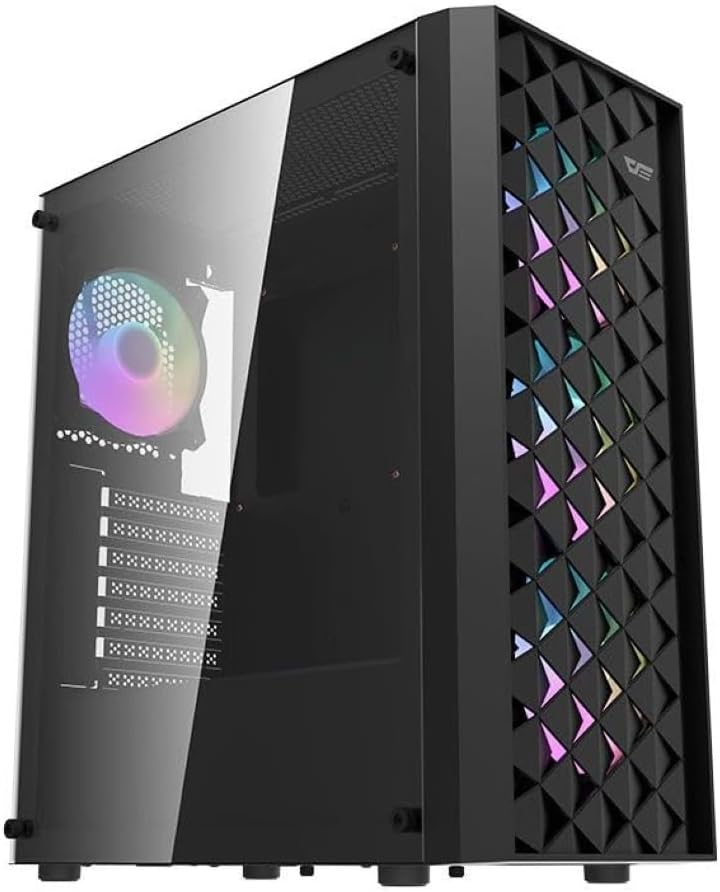 Darkflash DK351 ATX/M-ATX/ITX Gaming PC Case With Pre-installed 4 ARGB Case Fans, Dragon Scale Design With USB 3.0, Tempered Glass Gaming Cabinet (Black)