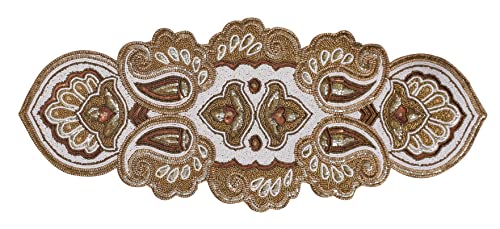 Beaded Christmas Table Runner, Glitz Table Runner, Gold Beaded Runner, Fancy Table Runner, Handmade Decorative Embroidery Runner For Christmas Xmas New Year Family Party Decoration - 13X36 Paisley #TOP12