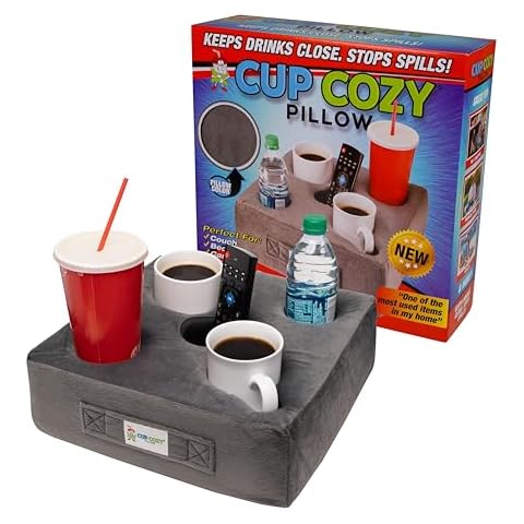 Cup Cozy Deluxe Pillow (Gray) *As Seen on TV* -The World's Best Cup Holder! Keep Your Drinks Close and Prevent Spills. Use it Anywhere-Couch, Floor, Bed, Man cave, car, RV, Park, Beach and More! Cover