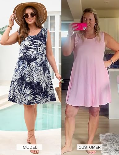 Image of JollieLovin Women Plus Size Curvy Summer Tank Sun Dresses Sleeveless Causal T-Shirt Dress Beach Swing Cover up(L-5X)