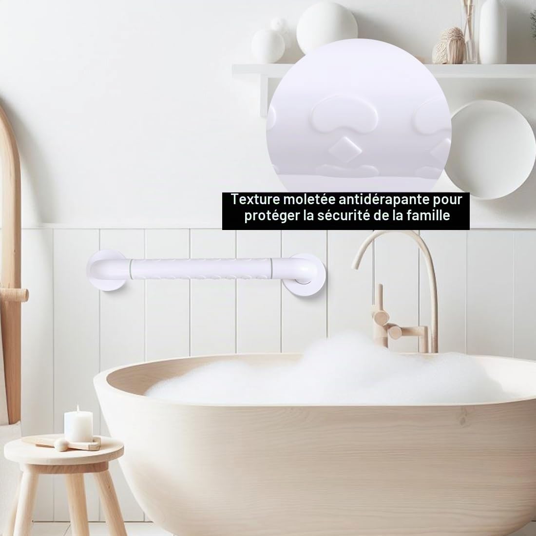 Barre d'Appui de Salle de Bain Poignée Baignoire de Sécurité 40CM Barre D'appui WC Antidérapantes Porte Serviette Barre de Maintien Douche Murale