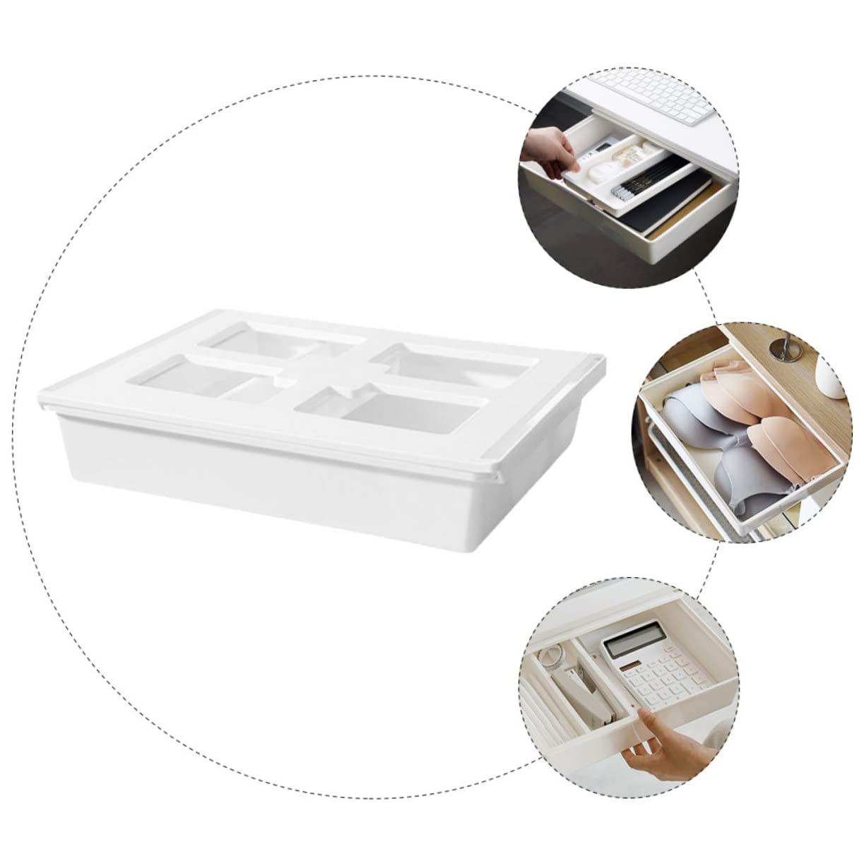 Housoutil Organizzatore del Cassetto in Plastica Resistente Contenitore Portaoggetti per Ufficio e Casa Design Salvaspazio per Scrivania
