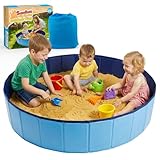 Aywewii Kids Sandbox 48'' Large Foldable Sand Box Outdoor Backyard Toys for 3 4 5 6 7 8 Year Old Boy Girl, Portable PVC Sand Pit for Park Camping Beach Games, Indoor Sandbox, Holds 1000 lbs Sand
