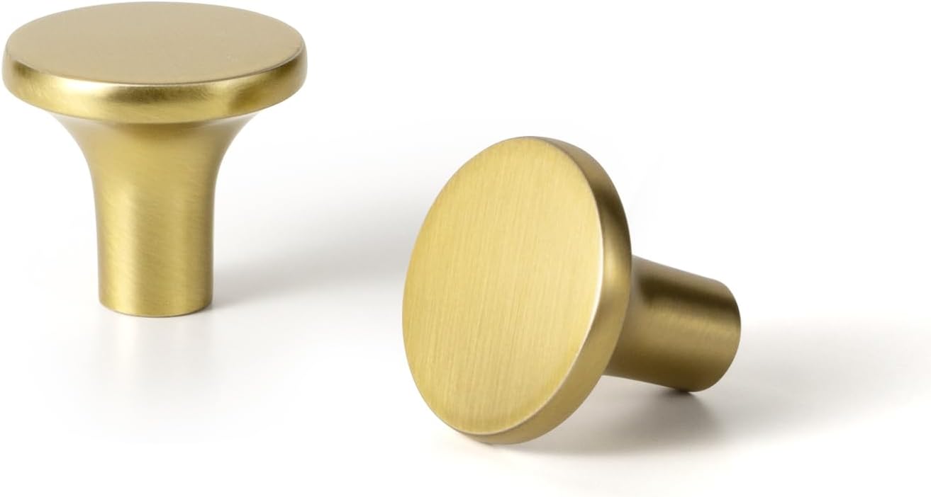 Goo-Ki Modern Brushed Gold Cabinet Knobs,1.1 Inch(29mm) Zinc Alloy Knobs for Dresser,Wardrobe,Cupboard,Kitchen Hardware,6 Pack