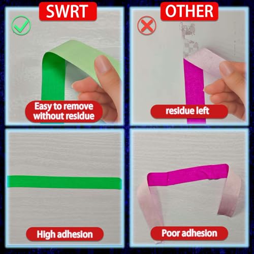 Image of SWRT Neon Gaffer Cloth UV Blacklight Tape for Halloween Decorations, 6 Rolls Multi-Color UV Fluorescent Glow in The Dark Tape for Party Decoration, Dance Floors, UV Party (0.6 inch x 16.5 feet)