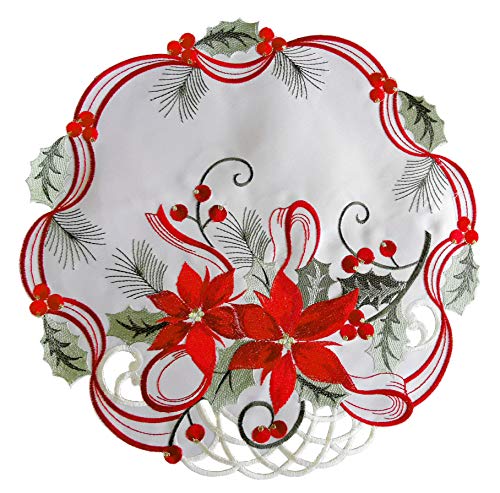 GRANDDECO Holiday Christmas Placemats Set of 4, Cutwork Embroidered Floral Christmas Flower Dresser