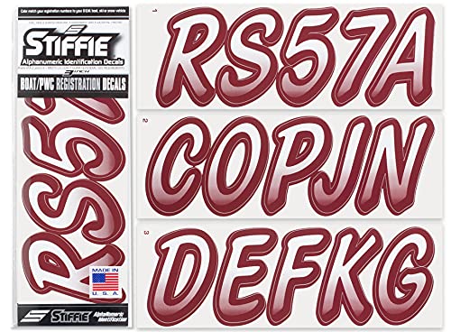 Image of STIFFIE Whipline White /Wine 3 inch Boat & PWC Registration Decals • Numbers Letters Stickers