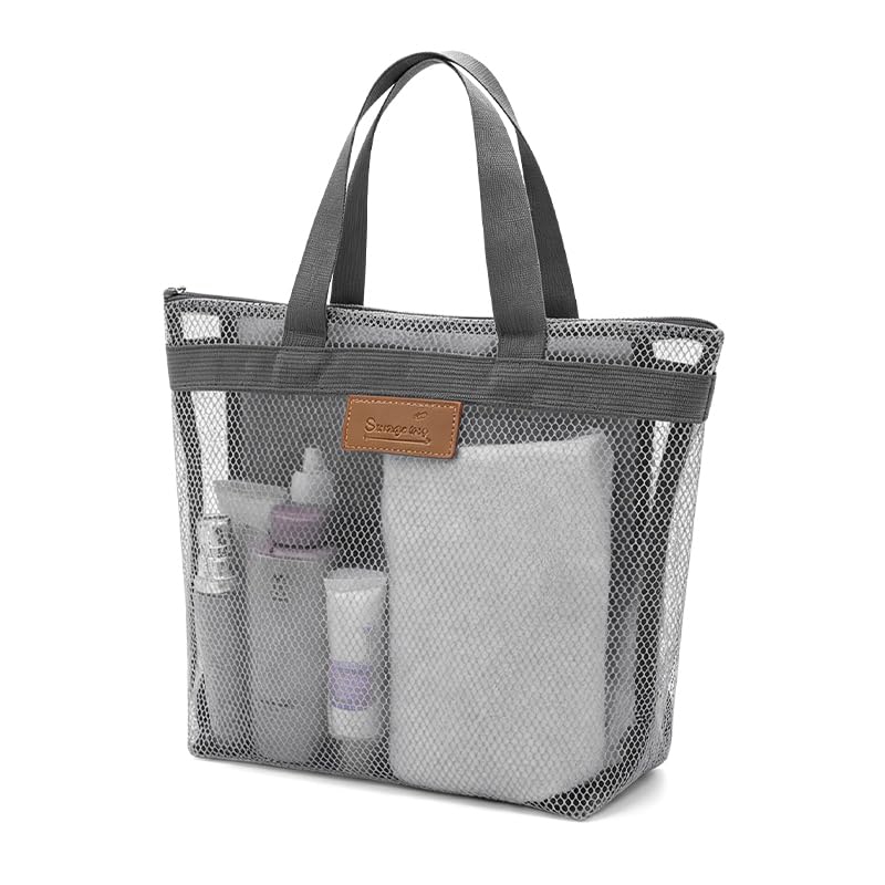 BroLuka 2 Pcs Shower Bag Women, Portable Waterproof Mesh Bags with Zipper for Travel, Gym, Camping, Swimming (Grey)