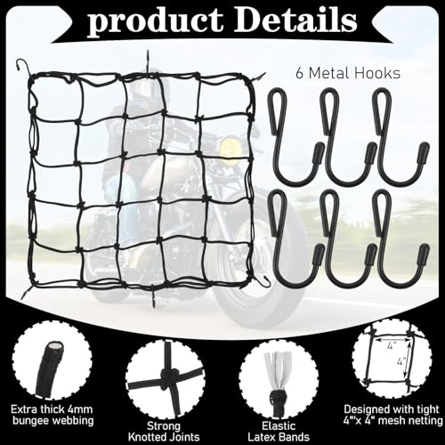 guduling 40x40cm Elastische Fahrradkorb Netz, Gepäcknetz Fahrradkorb, Gepäcknetz Motorrad mit 6 Haken, Dehnbar Sicherungsnetz Fahrradkorbnetz,Gepäcktasche (Schwarz)