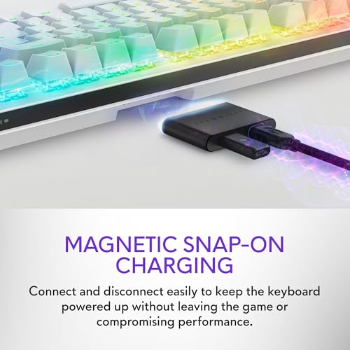 Image of Alienware AW920K Tri-Mode Wireless Gaming Keyboard - Rechargeable, Wireless /Wired, Magnetic Snap-on Charging, Programmable Rocker Switch and Dial, AlienFX per-Key RGB - Lunar Light