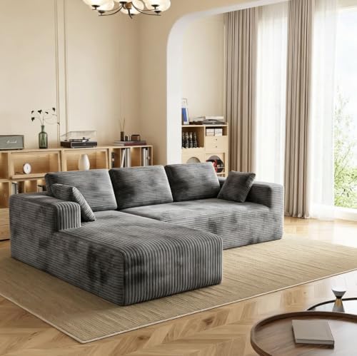 Image of 93 inch L-Shaped Modular Sectional Sofa with Chaise, Boneless Corduroy Cloud Couch with Deep Seat and Oversized Comfort, Flexible Module Combination for Living Room, No Assembly Required
