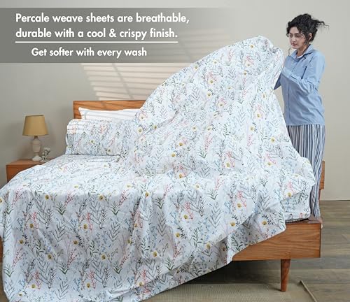 Image of RUVANTI 100% Cotton Percale Sheets Split King Size, Aroma | Crisp Cooling for Hot Sleepers, Deep Pocket 16 inch, Soft Breathable & Durable, Hotel-Style, 5 Piece Set