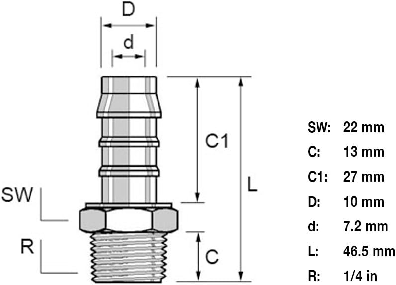 Tefen Fitting Male Straight Hose Connector 1/4in. ID x 3/8in. NPT 10 Pack