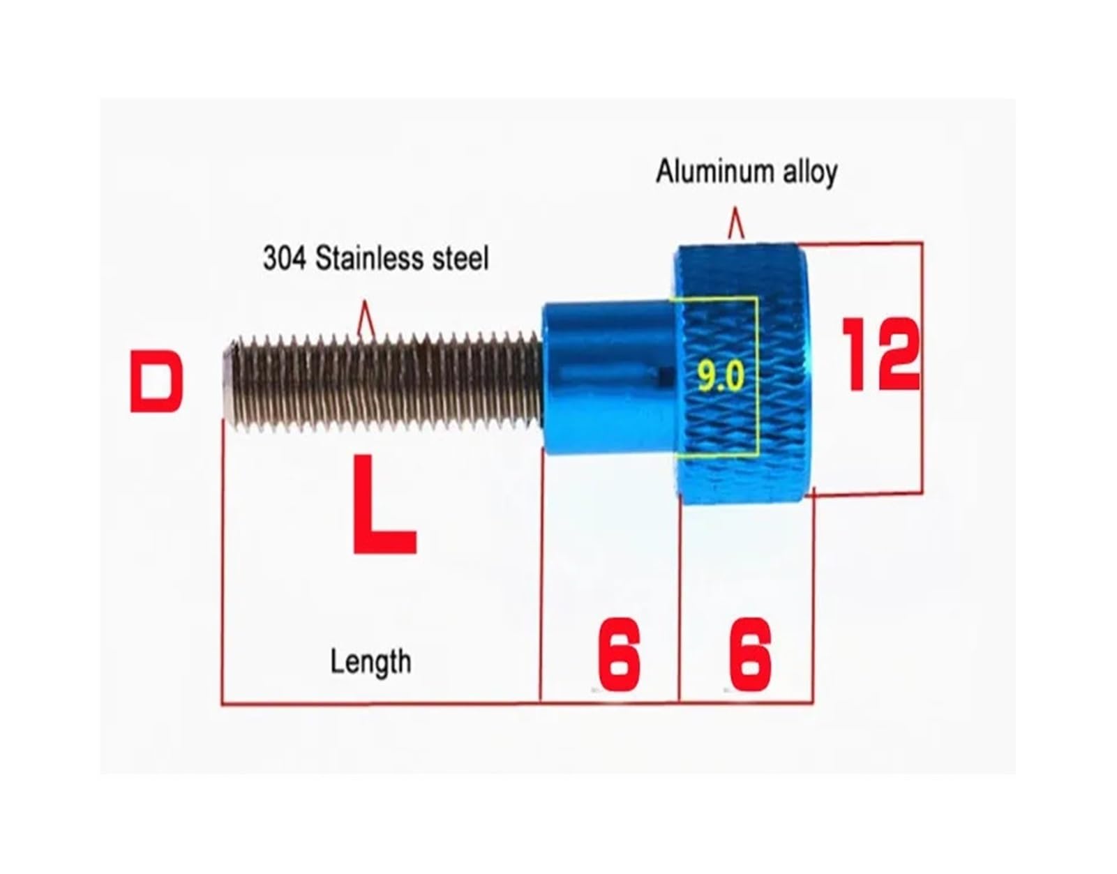 Viti a testa zigrinata in alluminio 2 pezzi M3 M4 M5 M6