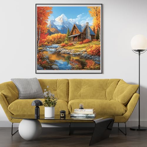 Image of Moohue 14ct Counted Cross Stitch Kits for Adults Mountains House Trees Printed Stamped Cross Stitch Patterns Kits Cross Stitch Supplies (Mountains House Trees)