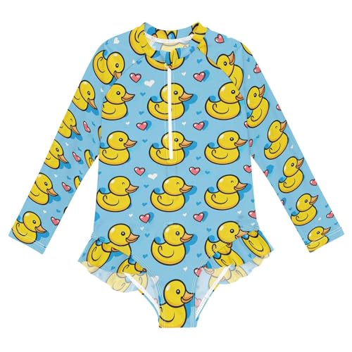Little Yellow Duck Girls Long Sleeve Rashguard Swimsuit UV Protection One-Piece Swimwear Bathing Suit B0403374