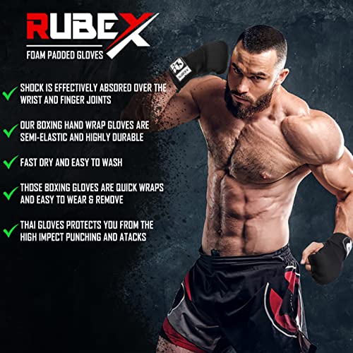 Rubexx Slip On Boxing Hand Wraps Gel Padded Thick Knuckle Inner Gloves 36 Inches Elastic Strap Wrist Protection Quick Wrap Under Mitts Martial Arts Muay Thai Mma Kickboxing Men Wome (Black, L) #TOP4