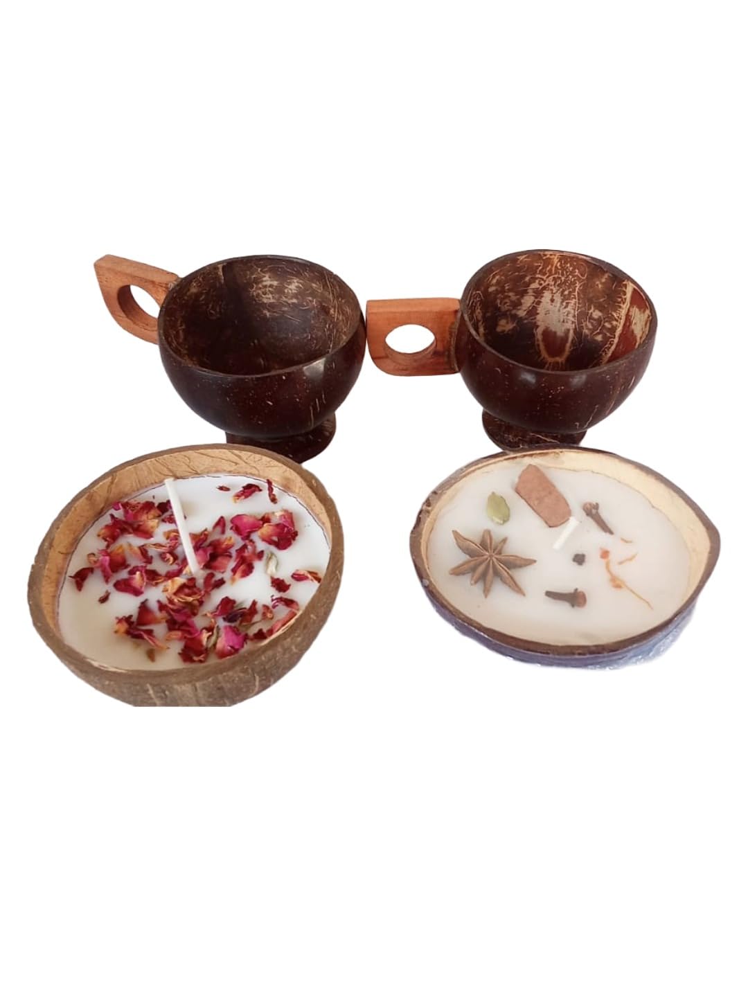 GK Wax Handmade Tea Cup Candle Set | 2 Tea Cup Candles + 2 Coconut Shell Candles | Eco-Friendly Soy Wax | Natural Scent | Sustainable Gift | Home Decor