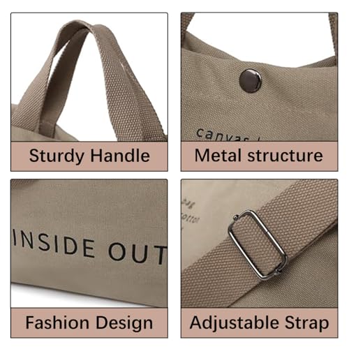Huwzder Women Large Canvas Tote Handbags Casual Shoulder Work Bag Crossbody Top Handle Bag Cross-body Handbags (Khaki) by Huwzder - Used condition - Image 5