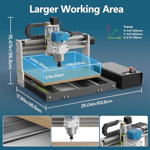 Axiscreat CNC Router Machine 3030, 710W Power Trimmer Router, Linear Guide with Leadscrew Drive, 3-Axis Cnc Engraving Milling Machine for Wood Acrylic Aluminum, Working Area 11.8" x 11.8" x 3.74" - Image 4