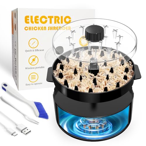 Electric Chicken Shredder, Automatic Meat Shredder Tool Twist, USB Rechargeable Chicken Grinder Machine, with Brush & Fork, Suitable for Chicken Meat Beef Pork Breast, Dishwasher Safe (Black)