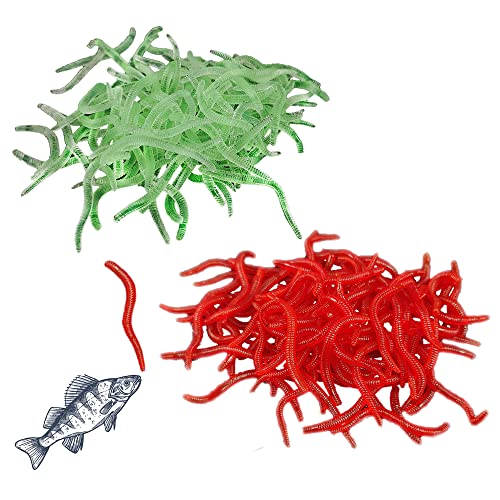 QDJ 200 Stück Angelwürmer Kunstköder Simulation Fisch Würmer Künstlicher Kunststoff Wurm Starker Geruch Eingelegt Angeln Lockmittel Wurm für Locken Angeln Barsch Karausche Silberkarpfen Süßwasserköder Cover
