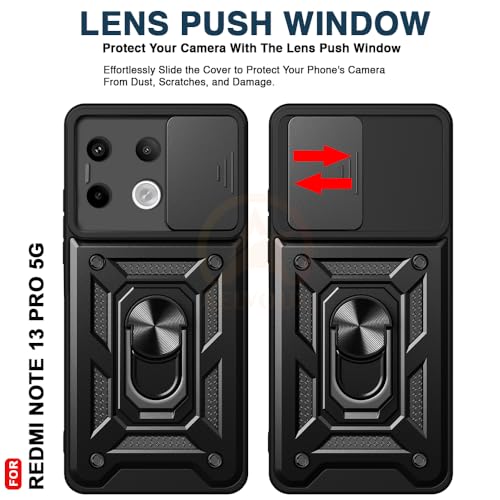 Image of Armor Bumper Back Cover Case for REDMI Note 13 PRO 5G Rotating Camera Cover, Ring Holder & Kickstand | Heavy Duty & 360 Degree Protection REDMI Note 13 PRO 5G Back Cover (Black)