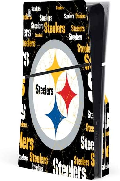 Skinit Decal Gaming Skin Compatible with PS5 Slim Disk Console - Officially Licensed NFL Pittsburgh Steelers Black Blast Design