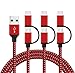 Produktbild GlobaLink Multi USB Kabel 3 Stück 2 in 1 Kabel mit USB Typ C Kabel und Micro USB Ladekabel Nylon [1,5 m] für Android Galaxy S10 S9 S8 S7 S6 A50, Huawei P20, Sony, LG, Kindle(Schwarzrot)