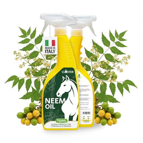 STOPPEE Aceite de Neem para Caballos Spray 750ml Made in Italy - contra Tafani, Garrapatas, Moscas, Pulgas, Mosquitos e Insectos con Geranio y Citronela - Combinable con Repelente Antiparasitario