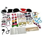Tinksky Photo Booth Props 60 piece DIY Kit for Wedding Party Reunions Birthdays Photobooth Dress-up Accessories & Party Favors, Costumes with Mustache on a stick, Hats, Glasses, Mouth, Bowler, Bowties - Image 2