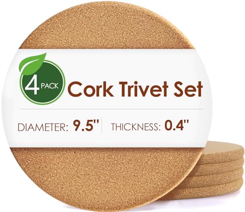 4 Pack Cork Trivets for Hot Dishes, 9.5