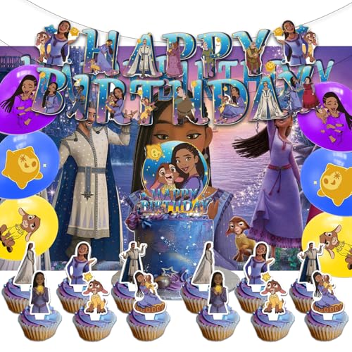 42Pack Wish Birthday Party Supplies Pack Includes，Banner，Cake Topper，Blackdrop