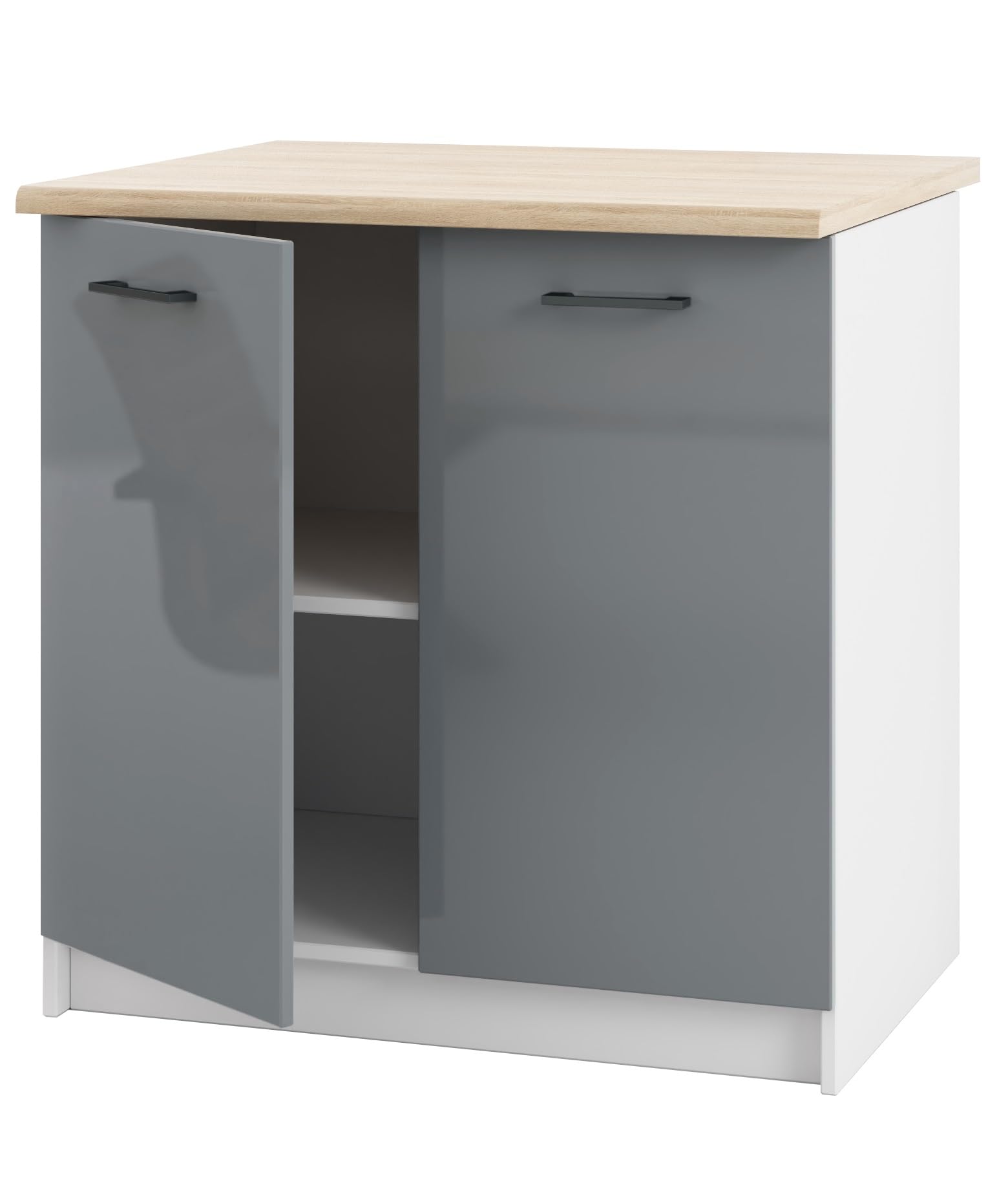 Schrank mit Arbeitsplatte 80 cm für die Küche - stehender Unterschrank mit MDF-Fronten und Arbeitsplatte Sonoma-Eiche - mit 2 Türen und 96 mm Griffbohrungen - einfach montierbar