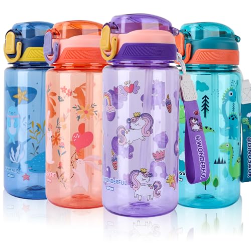 SENBSLAN Kids Water Bottles With Straw,600ml Drinks Bottle f
