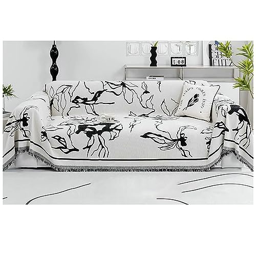 Homxi Housse de Canapé 1 Place,180x150CM,Housse de Canapé Protecteur Motif Floral avec Glands Housse Canape Chenille Couverture pour Canapé Blanc Noir...