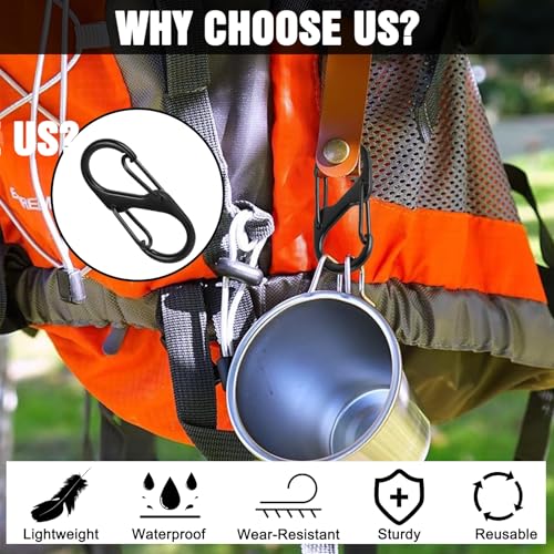 12 Stück Metall Doppelkarabiner, Dauerhaft S Karabiner Schwarz, S Ring Verschlusskarabiner, Klein Robust Schlüssel Karabiner, Mini Karabinerhaken Widerstehen Rost, Klein Doppelcliphaken für Camping